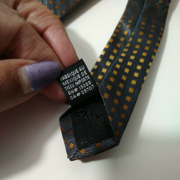 DKNY 100% Silk Tie Necktie Men Gray Gold Brown Geometric Squares 57.5 x 3.5 inch - Picture 4 of 8